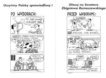 Strona 2. i 3. ulotki reklamującej Zbigniewa Romaszewskiego w wyborach do Senatu w 1997 r.